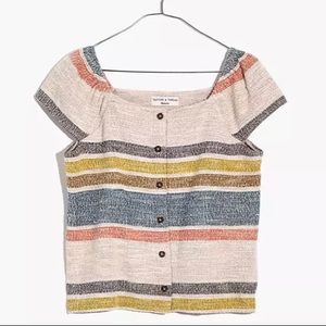 Texture & Thread Button-Front Top in Stripe XS